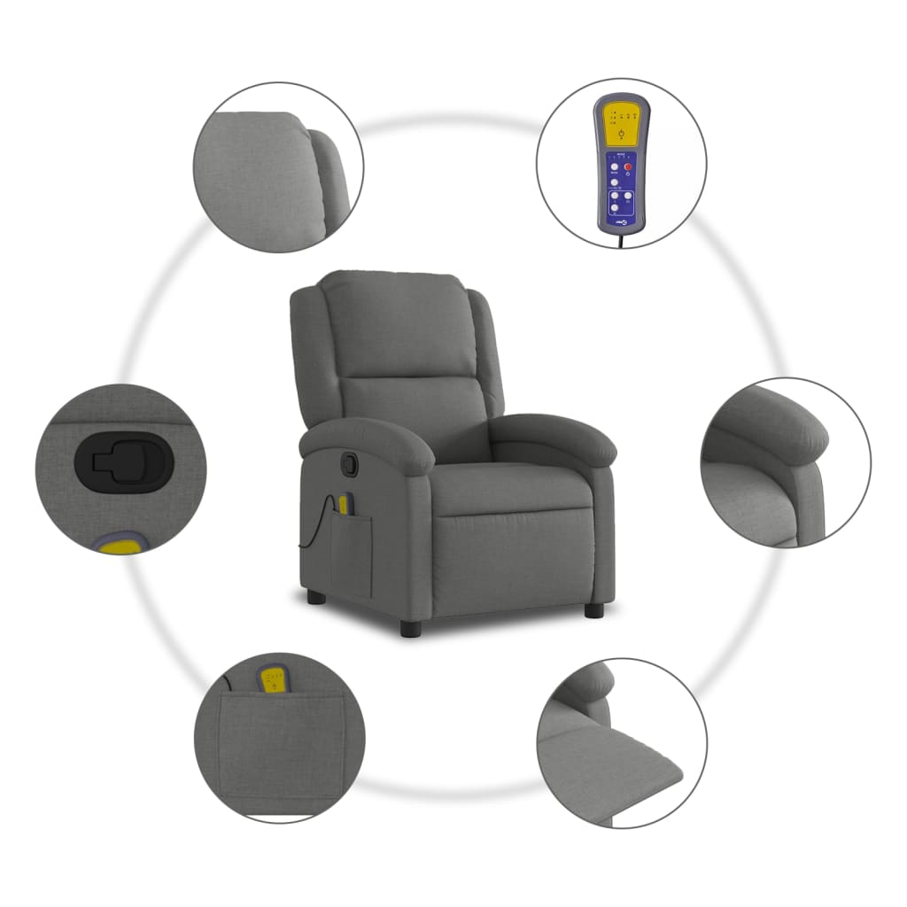 Masážní Křeslo S Polohovacím Mechanismem, Tmavě Šedé, Látkové