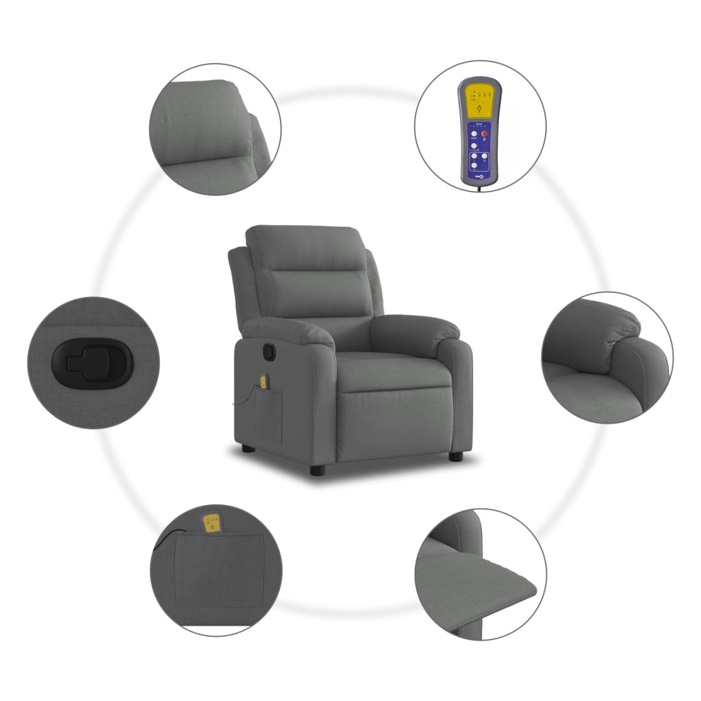 Masážní Křeslo S Polohovacím Mechanismem, Tmavě Šedé, Látkové