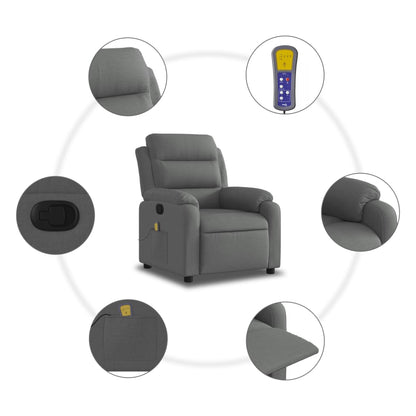 Masážní Křeslo S Polohovacím Mechanismem, Tmavě Šedé, Látkové