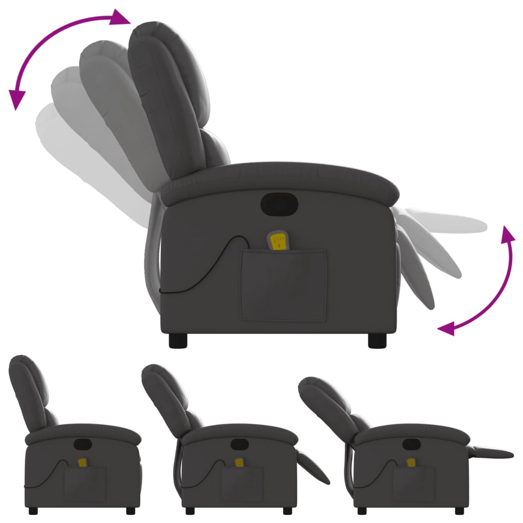 Masážní Křeslo S Polohovacím Mechanismem, Šedé, Pravá Kůže