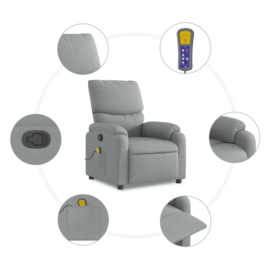 Masážní Křeslo S Polohovacím Mechanismem, Světle Šedé, Látkové