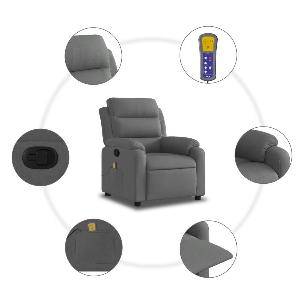 Masážní Křeslo S Polohovacím Mechanismem, Tmavě Šedé, Látkové