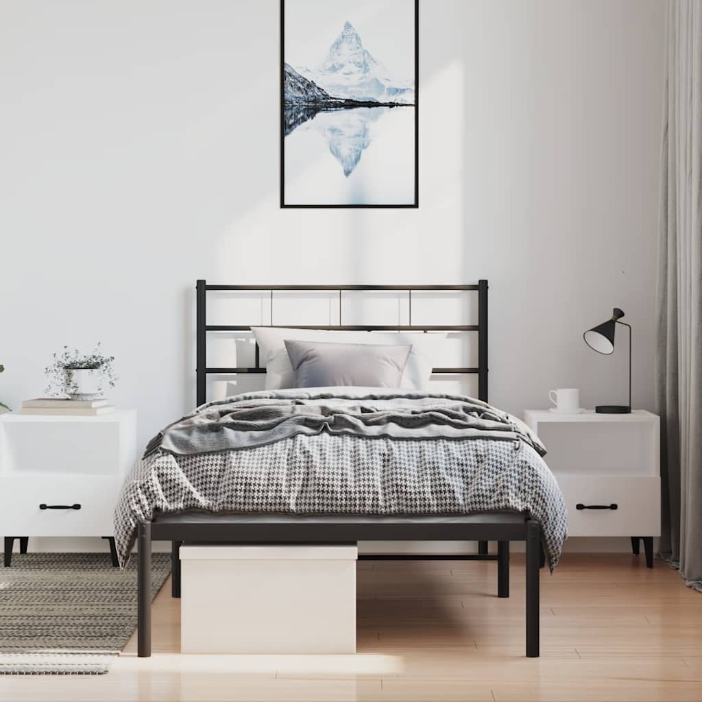 Kovový Rám Postele S Čelem Černý 100 X 200 Cm