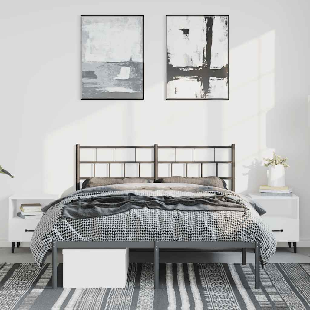 Kovový Rám Postele S Čelem Černý 135 X 190 Cm
