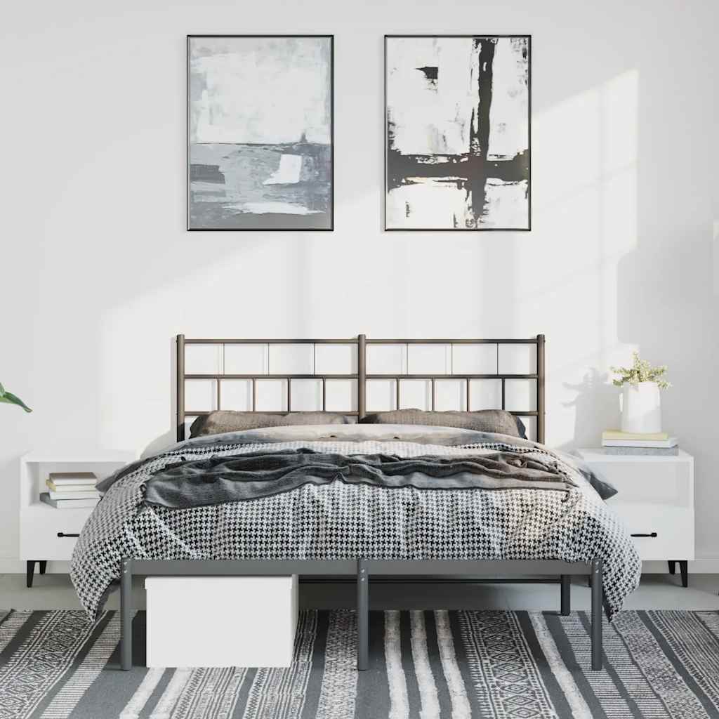 Kovový Rám Postele S Čelem Černý 150 X 200 Cm