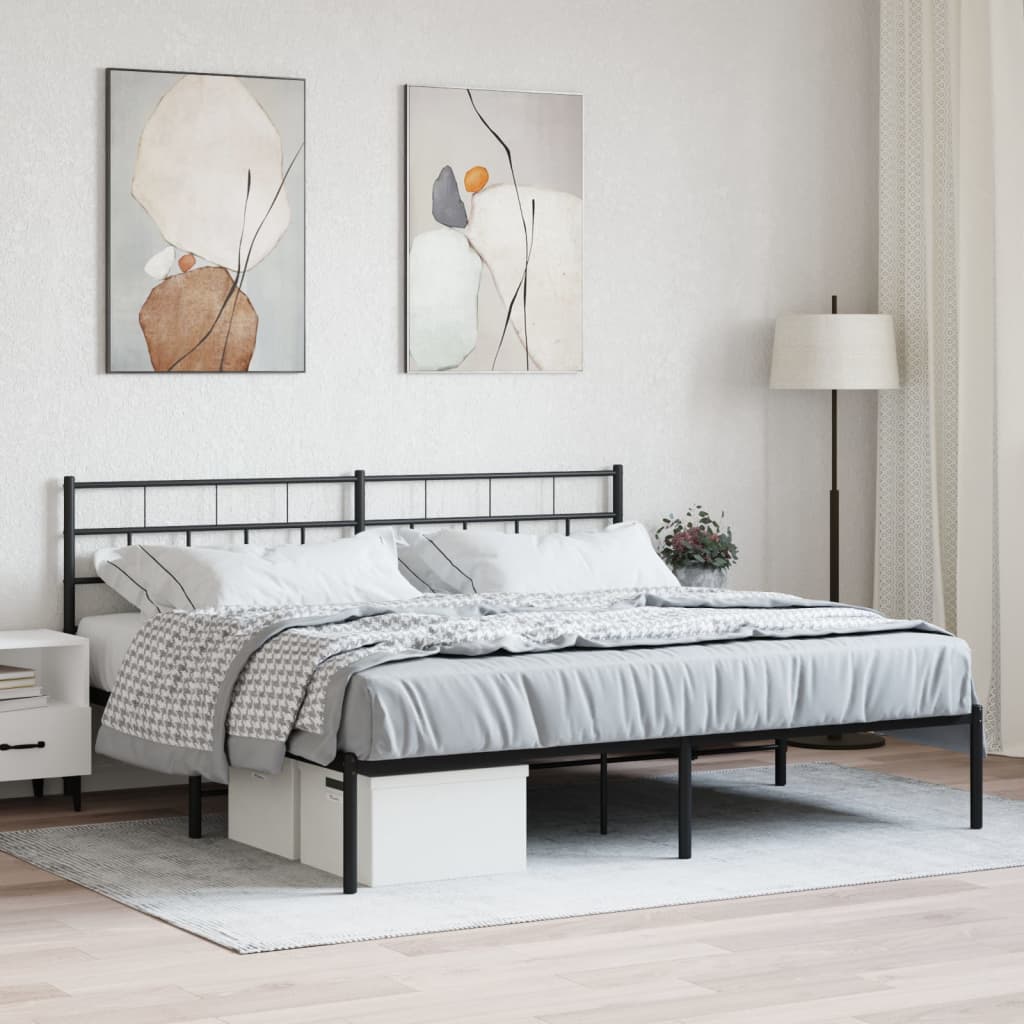 Kovový Rám Postele S Čelem Černý 180 X 200 Cm