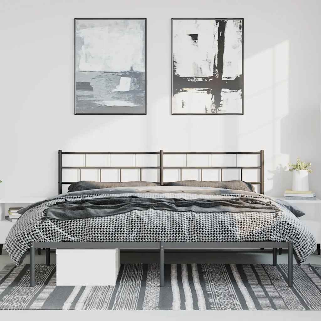 Kovový Rám Postele S Čelem Černý 193 X 203 Cm