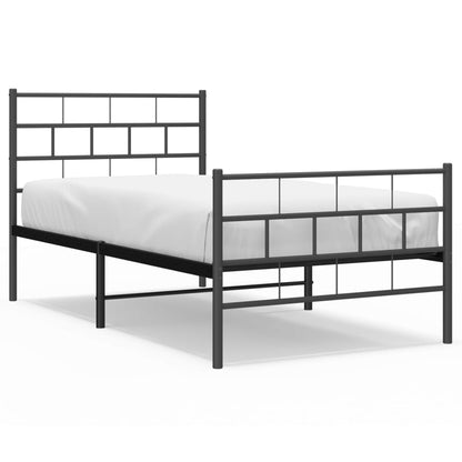 Kovový Rám Postele S Hlavovým A Nožním Čelem Černý 90 X 200 Cm