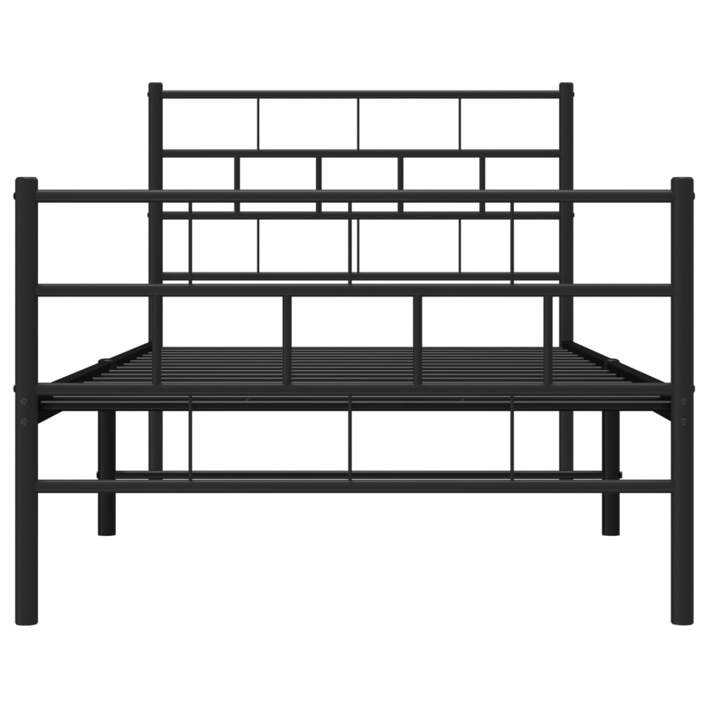 Kovový Rám Postele S Hlavovým A Nožním Čelem Černý 90 X 200 Cm