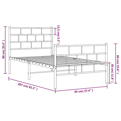 Kovový Rám Postele S Hlavovým A Nožním Čelem Černý 90 X 200 Cm