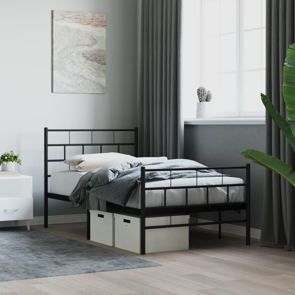 Kovový Rám Postele S Hlavovým A Nožním Čelem Černý 90 X 200 Cm