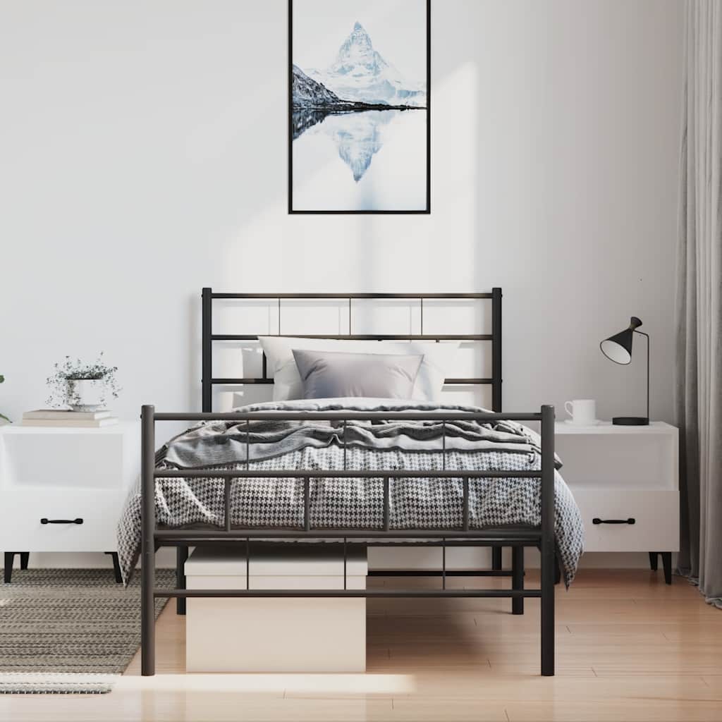 Kovový Rám Postele S Hlavovým A Nožním Čelem Černý 100 X 200 Cm