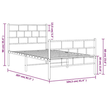 Kovový Rám Postele S Hlavovým A Nožním Čelem Černý 100 X 200 Cm