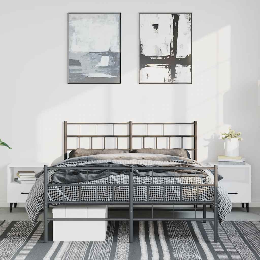 Kovový Rám Postele S Hlavovým A Nožním Čelem Černý 135 X 190 Cm