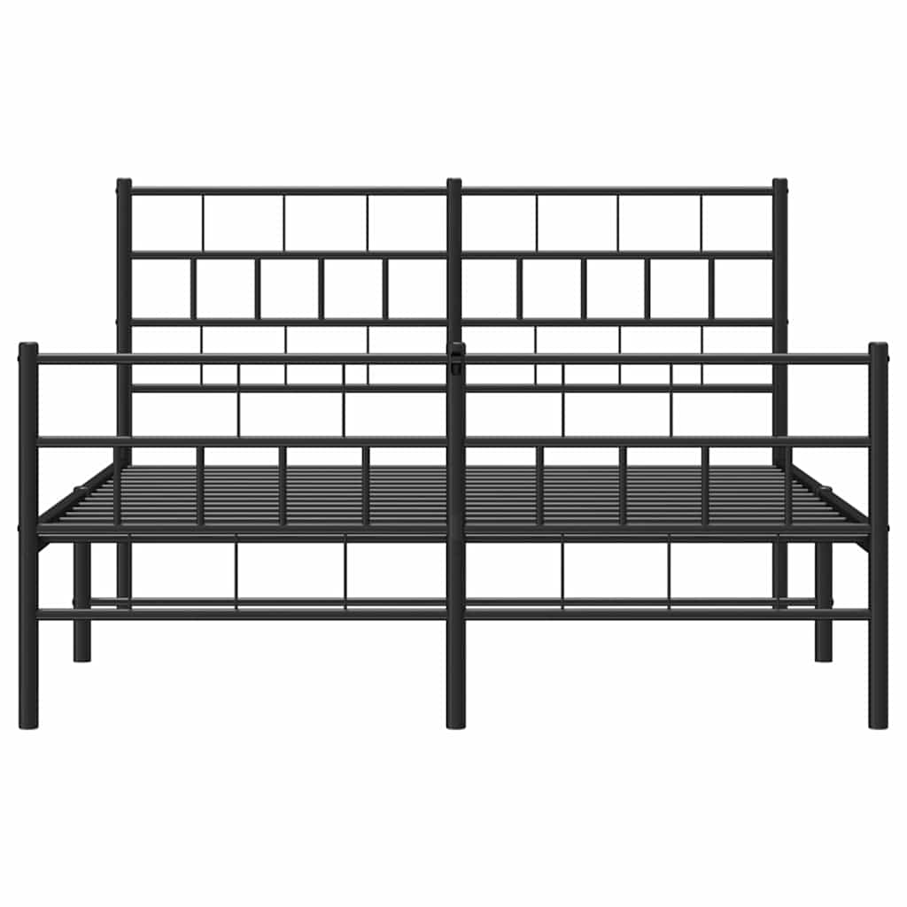 Kovový Rám Postele S Hlavovým A Nožním Čelem Černý 135 X 190 Cm
