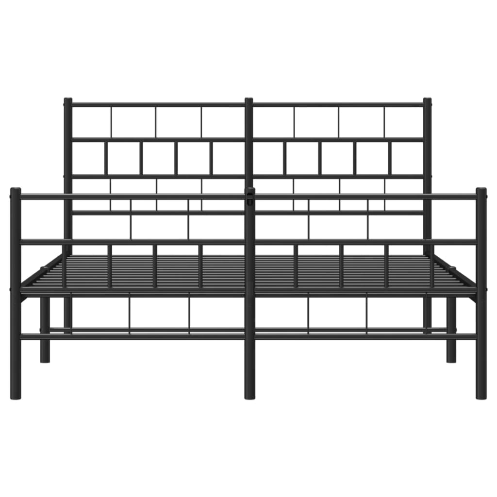 Kovový Rám Postele S Hlavovým A Nožním Čelem Černý 140 X 200 Cm