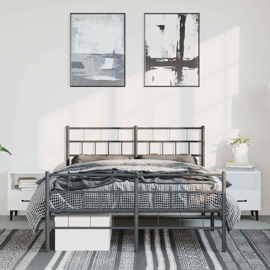 Kovový Rám Postele S Hlavovým A Nožním Čelem Černý 150 X 200 Cm