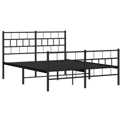 Kovový Rám Postele S Hlavovým A Nožním Čelem Černý 150 X 200 Cm