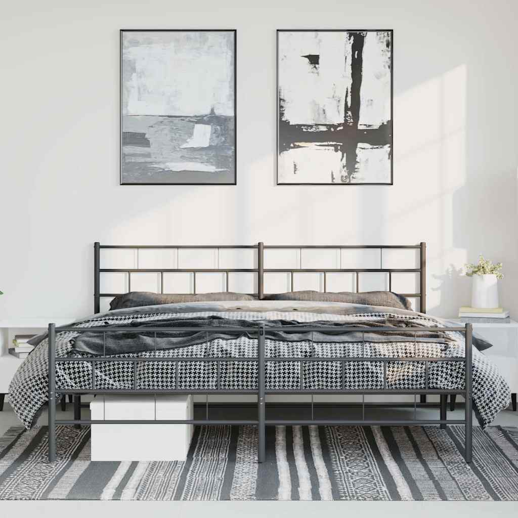 Kovový Rám Postele S Hlavovým A Nožním Čelem Černý 183 X 213 Cm