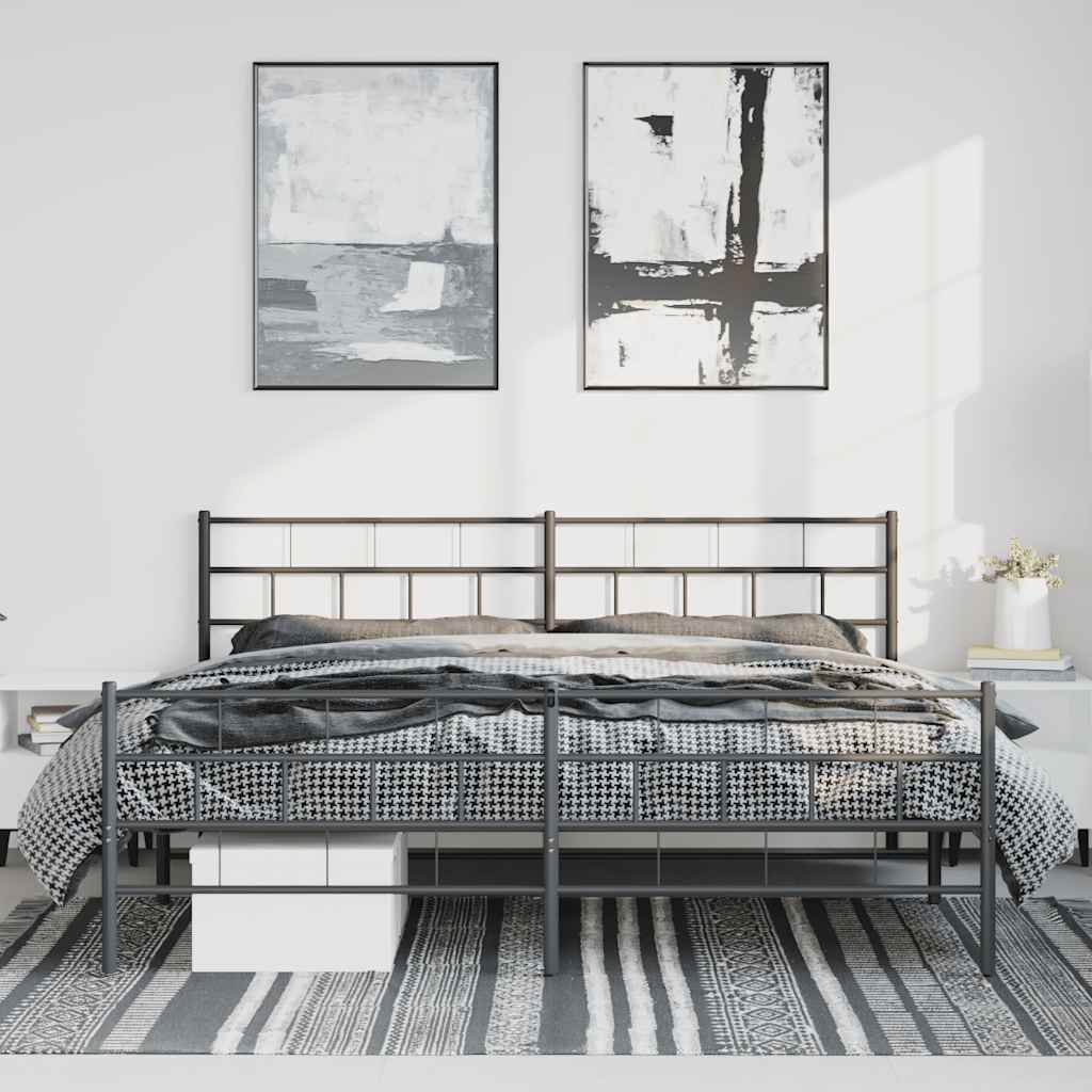 Kovový Rám Postele S Hlavovým A Nožním Čelem Černý 193 X 203 Cm