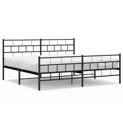 Kovový Rám Postele S Hlavovým A Nožním Čelem Černý 200 X 200 Cm