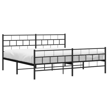 Kovový Rám Postele S Hlavovým A Nožním Čelem Černý 200 X 200 Cm