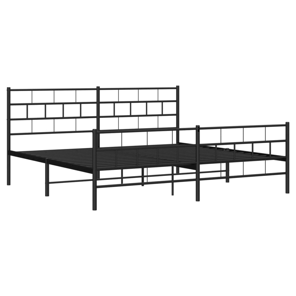 Kovový Rám Postele S Hlavovým A Nožním Čelem Černý 200 X 200 Cm