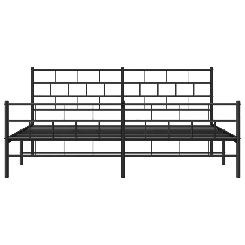 Kovový Rám Postele S Hlavovým A Nožním Čelem Černý 200 X 200 Cm