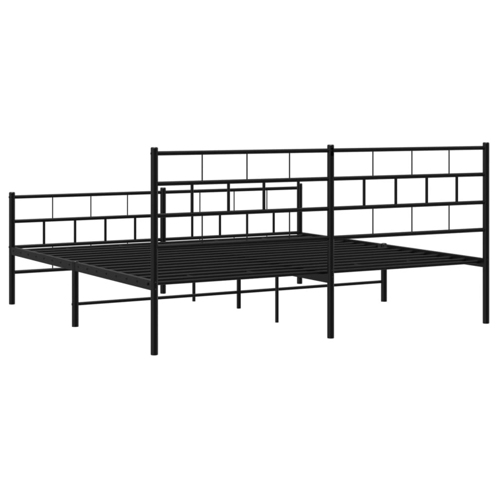 Kovový Rám Postele S Hlavovým A Nožním Čelem Černý 200 X 200 Cm