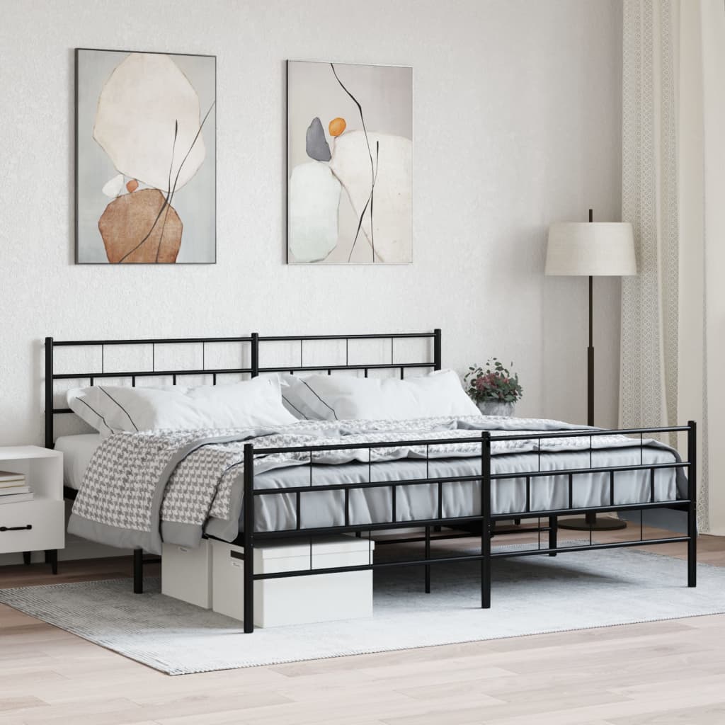 Kovový Rám Postele S Hlavovým A Nožním Čelem Černý 200 X 200 Cm