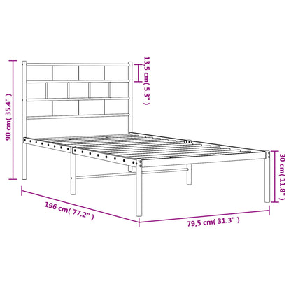 Kovový Rám Postele Bez Matrace S Čelem Bílý 75 X 190 Cm