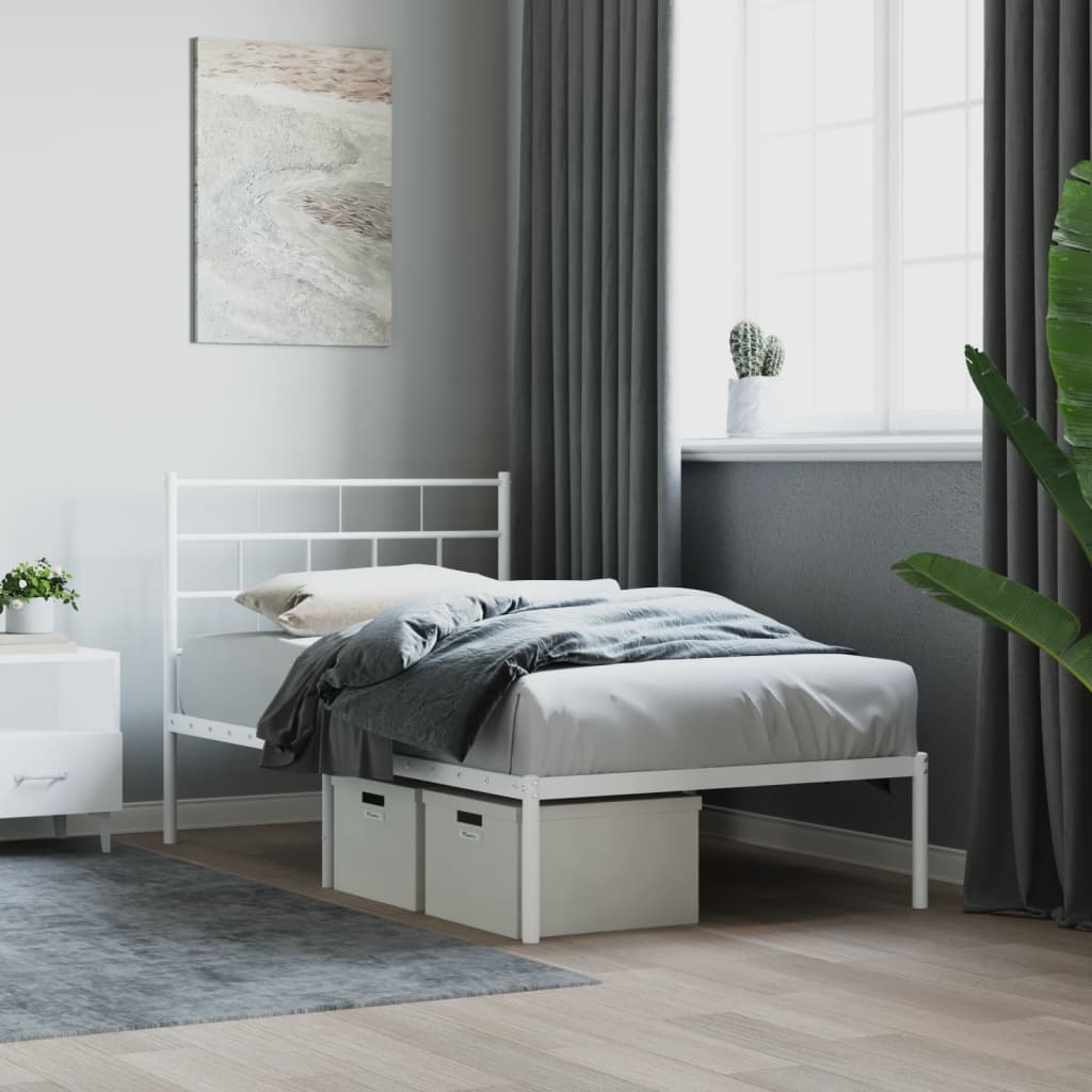 Kovový Rám Postele Bez Matrace S Čelem Bílý 75 X 190 Cm