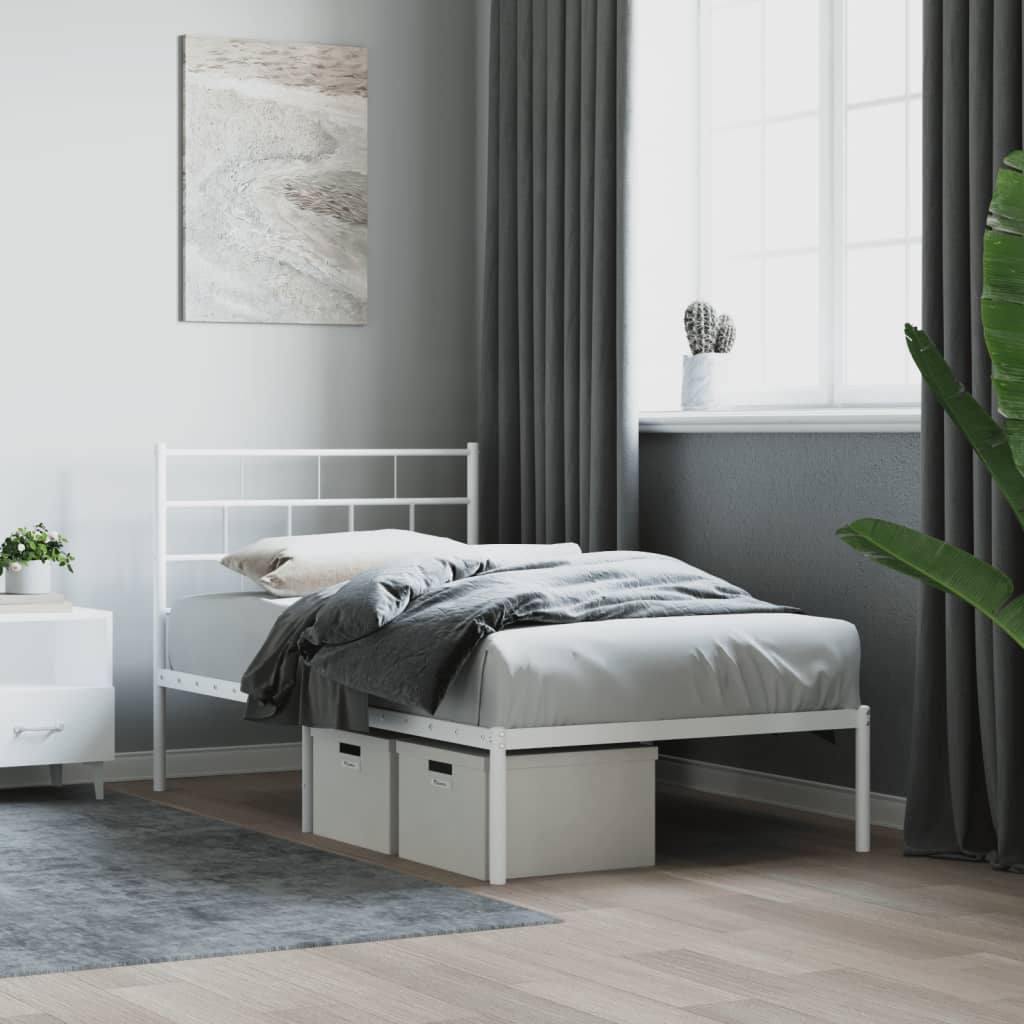 Kovový Rám Postele S Čelem Bílý 80 X 200 Cm