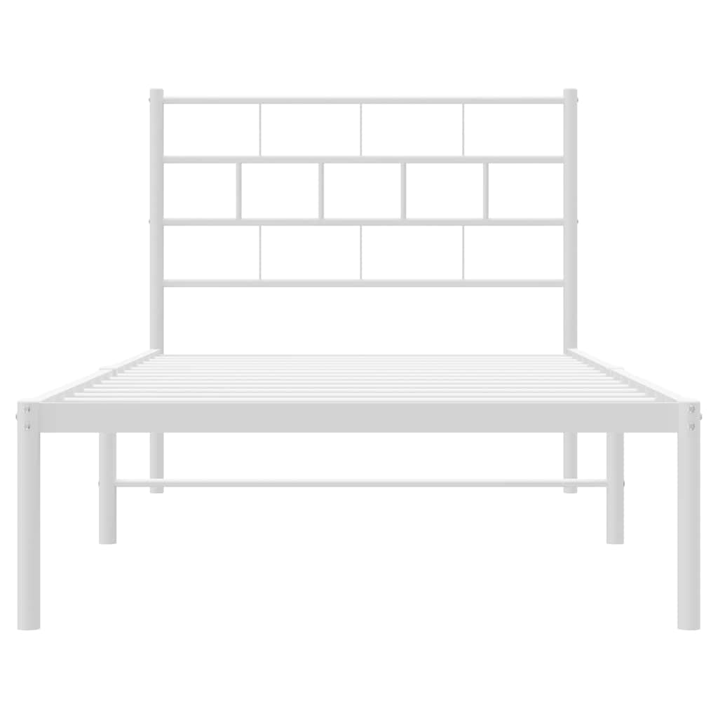Kovový Rám Postele S Čelem Bílý 100 X 200 Cm