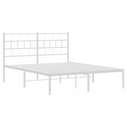 Kovový Rám Postele S Čelem Bílý 150 X 200 Cm