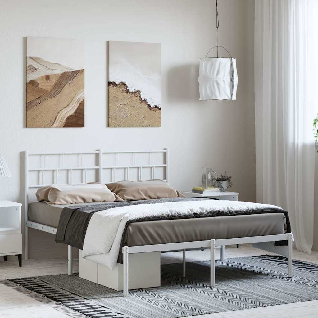 Kovový Rám Postele S Čelem Bílý 150 X 200 Cm