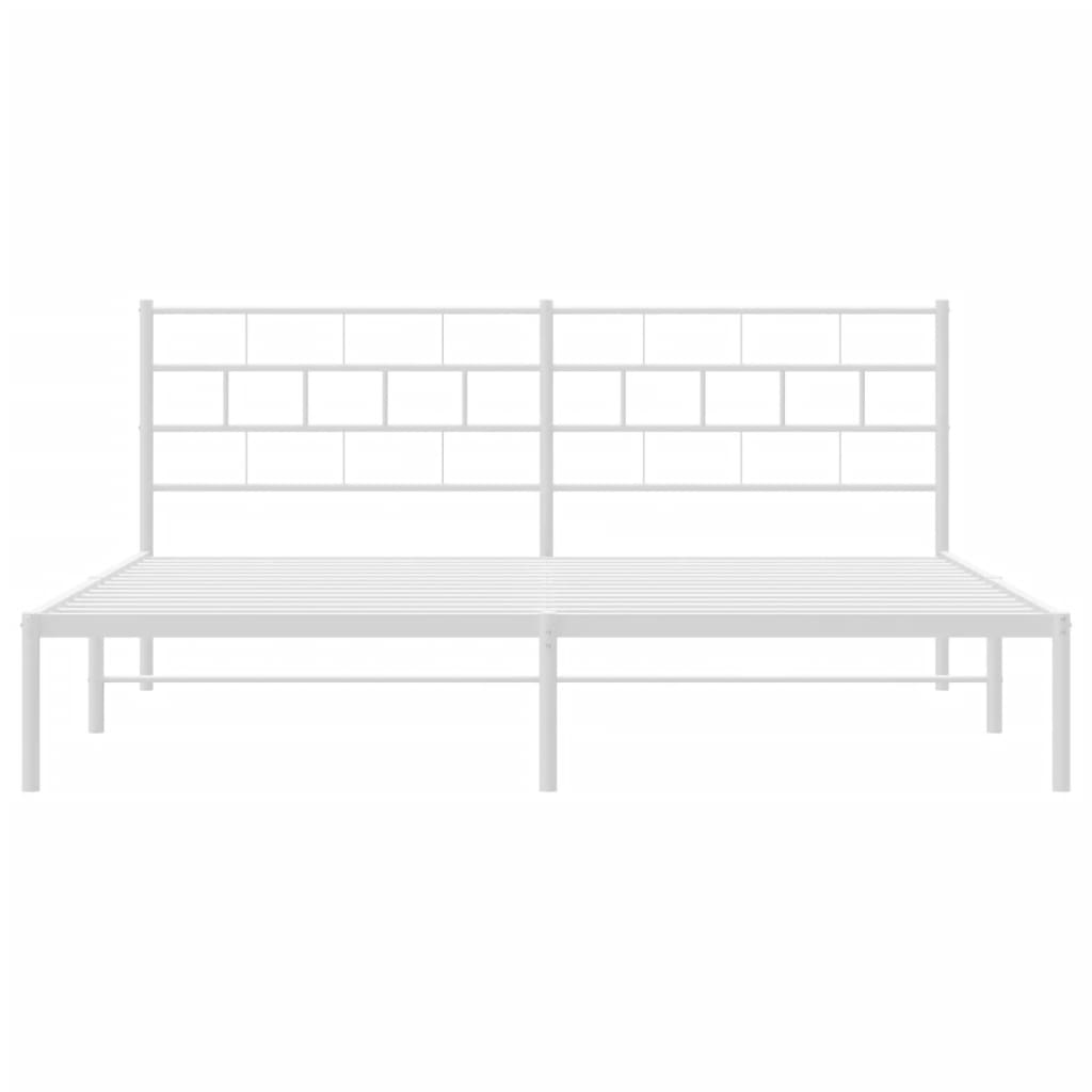 Kovový Rám Postele S Čelem Bílý 180 X 200 Cm
