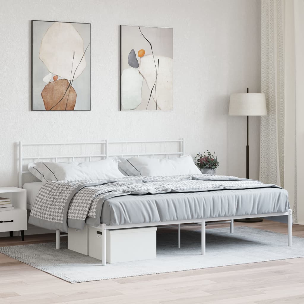 Kovový Rám Postele S Čelem Bílý 180 X 200 Cm