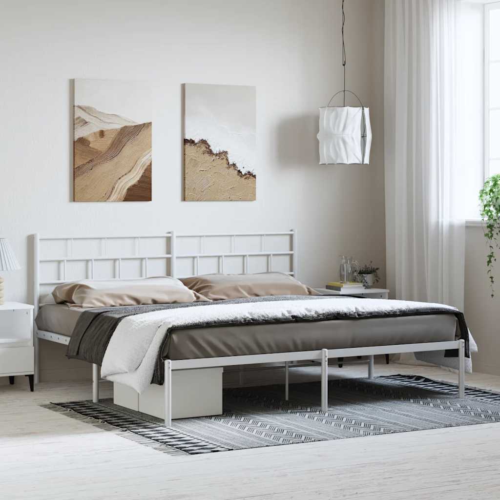 Kovový Rám Postele S Čelem Bílý 193 X 203 Cm