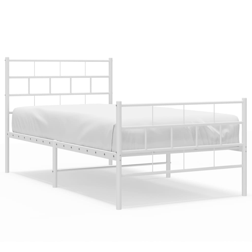 Kovový Rám Postele S Hlavovým A Nožním Čelem Bílý 90 X 200 Cm