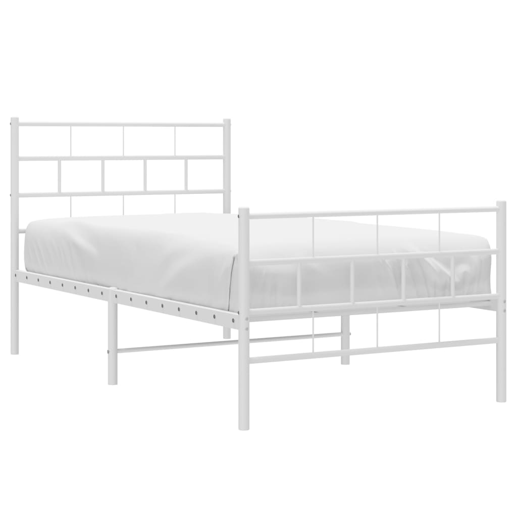 Kovový Rám Postele S Hlavovým A Nožním Čelem Bílý 90 X 200 Cm