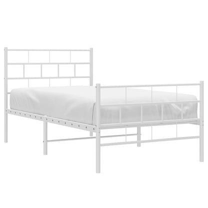 Kovový Rám Postele S Hlavovým A Nožním Čelem Bílý 90 X 200 Cm