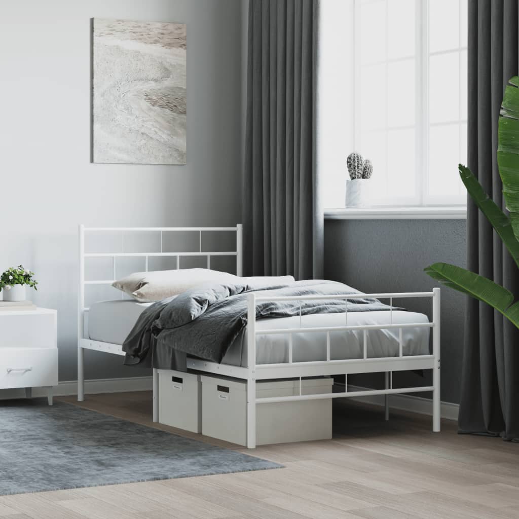 Kovový Rám Postele S Hlavovým A Nožním Čelem Bílý 90 X 200 Cm