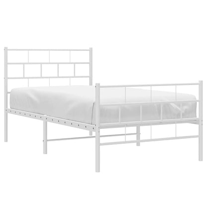 Kovový Rám Postele S Hlavovým A Nožním Čelem Bílý 100 X 200 Cm