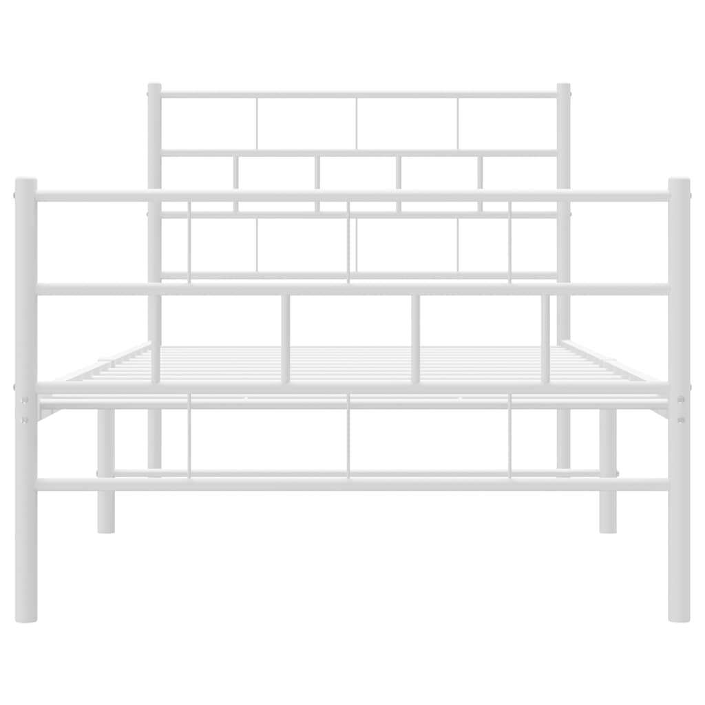 Kovový Rám Postele S Hlavovým A Nožním Čelem Bílý 100 X 200 Cm