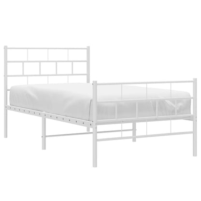 Kovový Rám Postele S Hlavovým A Nožním Čelem Bílý 107 X 203 Cm