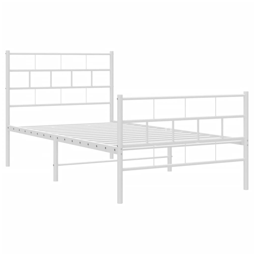 Kovový Rám Postele S Hlavovým A Nožním Čelem Bílý 107 X 203 Cm