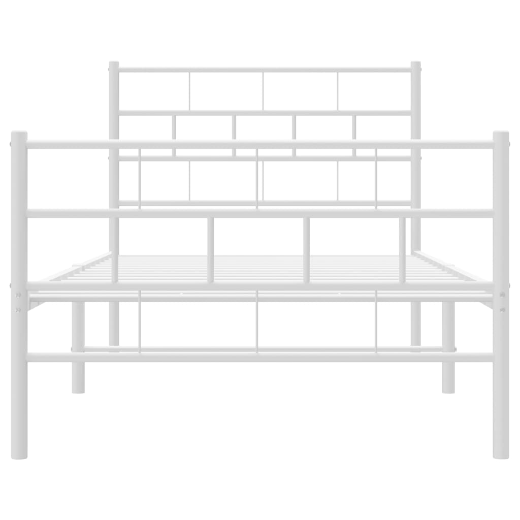 Kovový Rám Postele S Hlavovým A Nožním Čelem Bílý 107 X 203 Cm