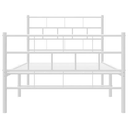 Kovový Rám Postele S Hlavovým A Nožním Čelem Bílý 107 X 203 Cm