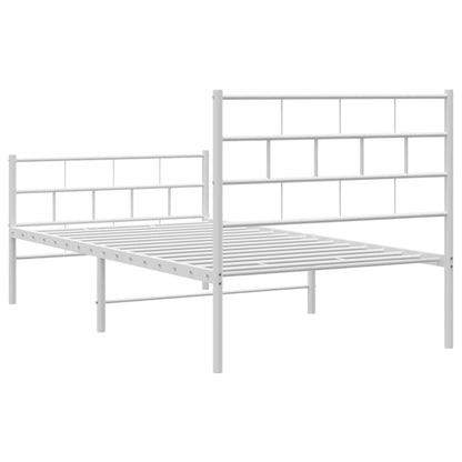 Kovový Rám Postele S Hlavovým A Nožním Čelem Bílý 107 X 203 Cm